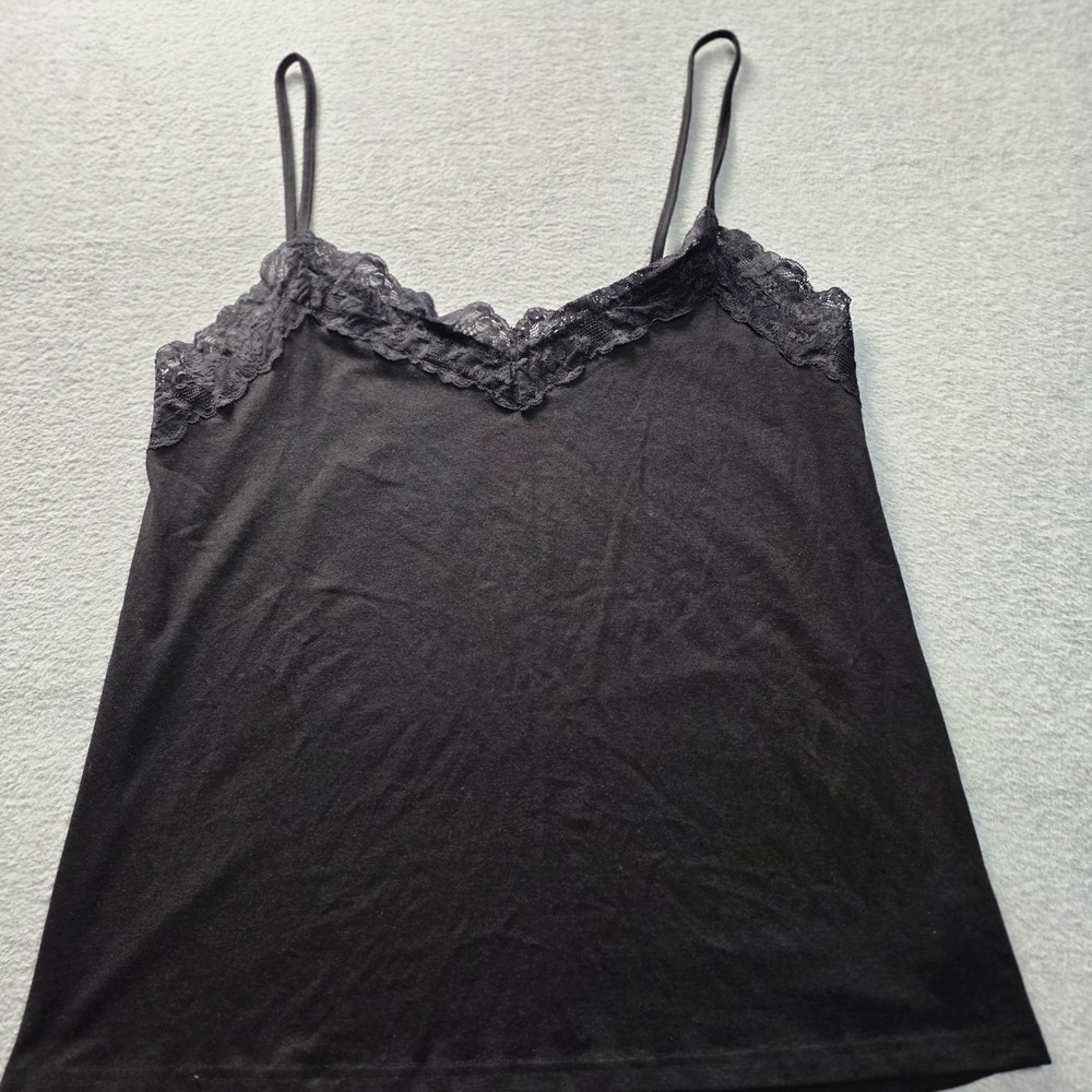 Rooscier Black Lace Trim Camisole Tank Top Spaghetti Strap Size M